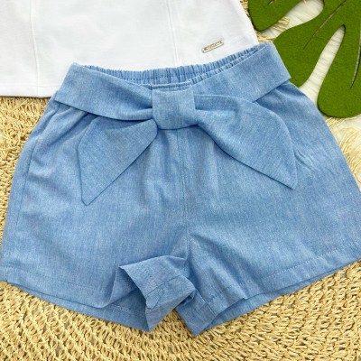 Conjunto Branco e Azul com mangas bordadas